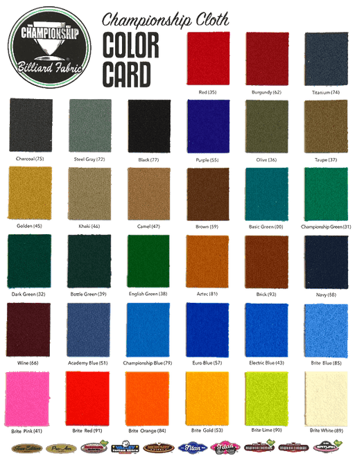 Championship Billiard Fabric Color Card - Pooltables.com