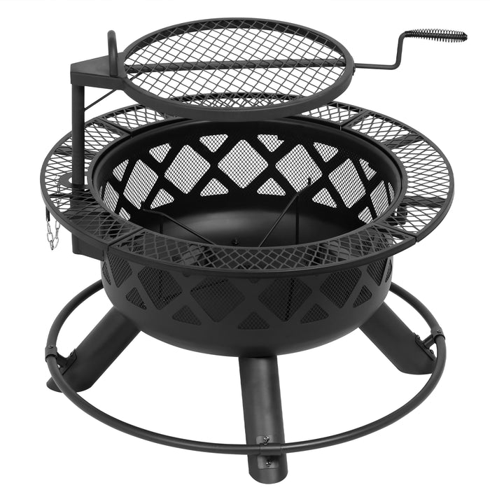 HEATMAXX 32” Outdoor Wood Fire Pit with Grill