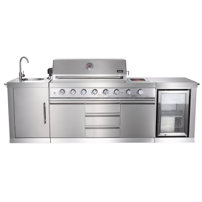 Big Horn 6-Burner Propane Gas Grill Island with Outdoor Rated Refrigerator