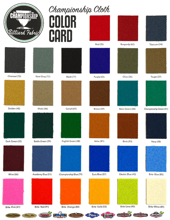 Championship Billiard Fabric Color Card - Pooltables.com