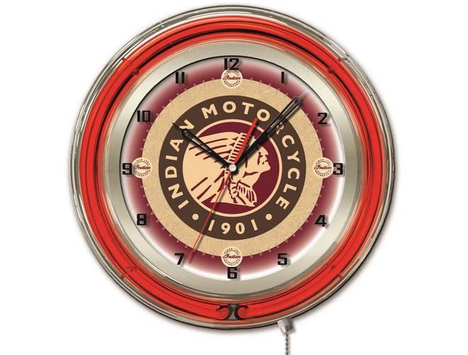 Holland Bar Stool Co. Indian Motorcycle Themed 19" Neon Clock - Pooltables.com